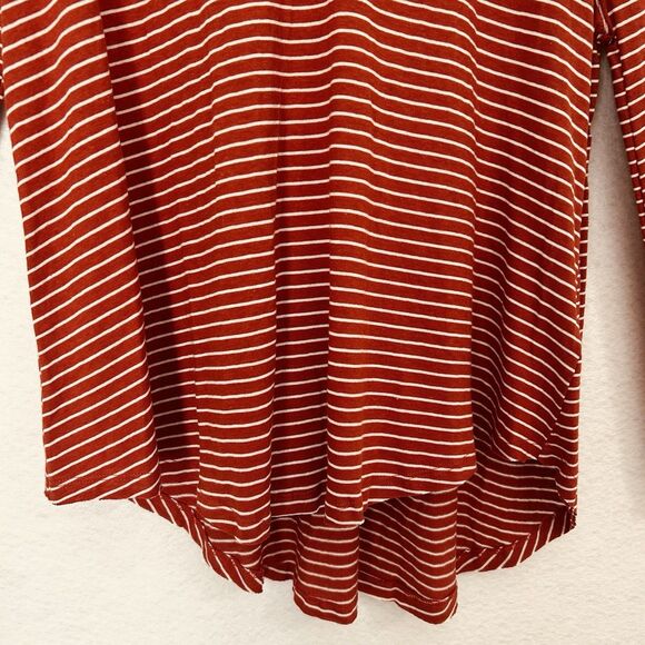 Umgee USA Blouse Women XL Rust White Stripe Hi Lo Linen Cotton Raw Edges Boho - Picture 8 of 11